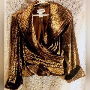 Cachet Leopard Print Evening Blouse Size 8 Crossover V Neck Leopard Print